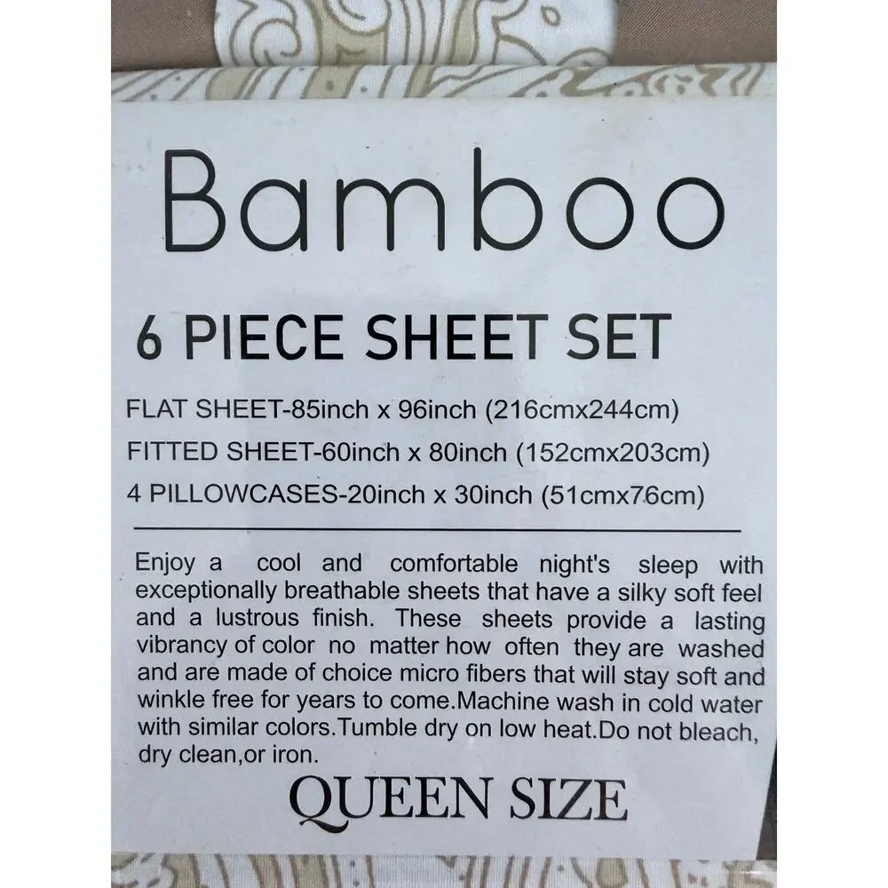 Organic Earth Bella Home Bamboo Six Piece Queen Size Brown/Taupe
